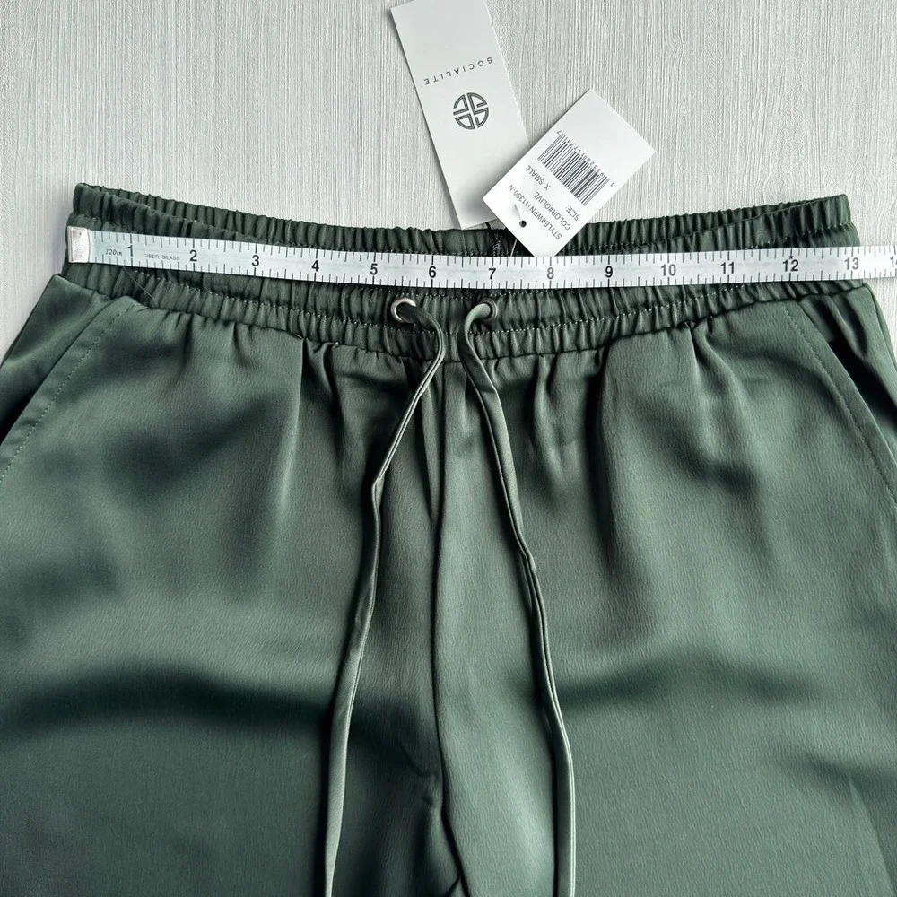 Socialite Satin Joggers Olive Green XS Minimalist Party Elevated Casual‎ Pants